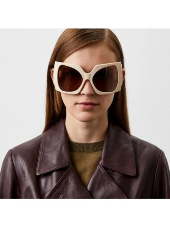 Gucci GG1255S 002 Butterfly Sunglasses - Ivory/Light Brown